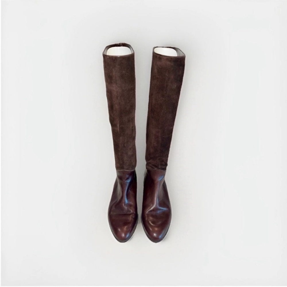 Urbino Italian Brown Knee-High Leather/Suede Ladies Boots Low Heel Sz 39 -US 8.5